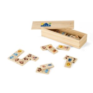 DOMIN. Joc de domino din lemn pentru copii cu 28 piese cu figuri de animale