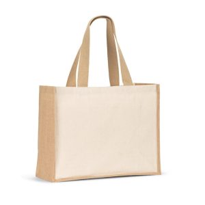 HELSINQUE. Sacoșă din pânză (320 g/m²), cu baza și părțile laterale din iută laminată (350 g/m²) în nuanțe naturale