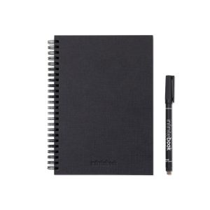STARTER KIT INFINITEBOOK A5 PLANNER TEXTURE. Kit cuprinzând „Infinitebook” cu copertă tare, 1 kit de curățare, 1 marker și 1 suport pentru pix