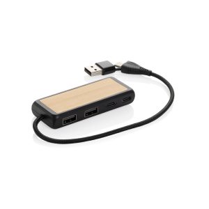 Hub USB cu intrare dublă Link RCS din plastic reciclat și bambus