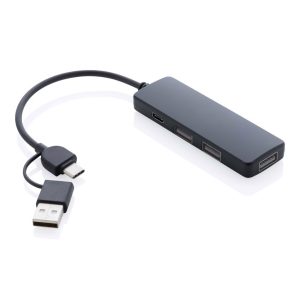 Hub USB RCS din plastic reciclat cu intrare dublă