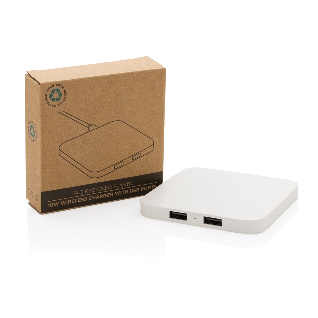 Încărcător wireless RCS din plastic reciclat de 10W cu porturi USB - imagine 4