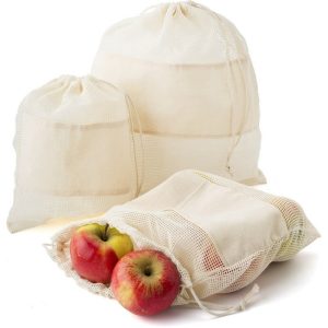 Set de pungi din bumbac organic pentru fructe și legume, 3 bucăți