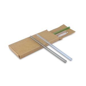Set paie de băut reutilizabile din sticlă B'RIGHT, 4 buc, perie de curățare cu placă pentru personalizare inclusă | Lea